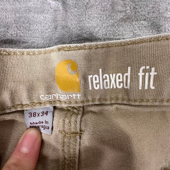 Distressed Carhartt Relaxed Fit Tan Khaki Baggy Carpenter Pants Size 38X34 - Picture 3 of 6